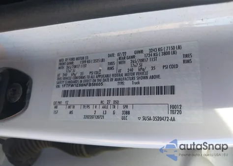 2022 Ford F-150 Xlt z USA, uszkodzony, nr VIN 1FTFW1E88NFB58605